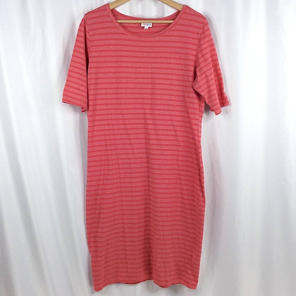 LuLaRoe Julia Midi Dress Women's‎ Size 2XL Coral Pink Striped
